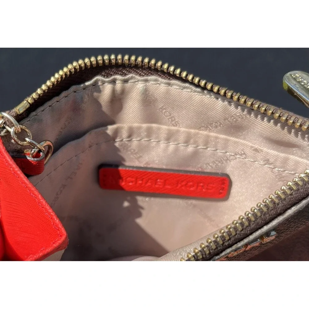 Michael Kors Card Holder Wallet Womens‎ Keychain ID Zip Coin Purse Leather